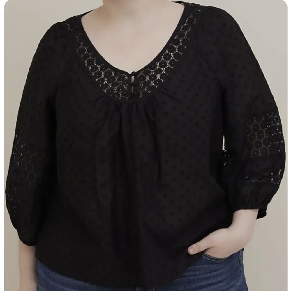 torrid Black Eyelet Lace Peasant Blouse